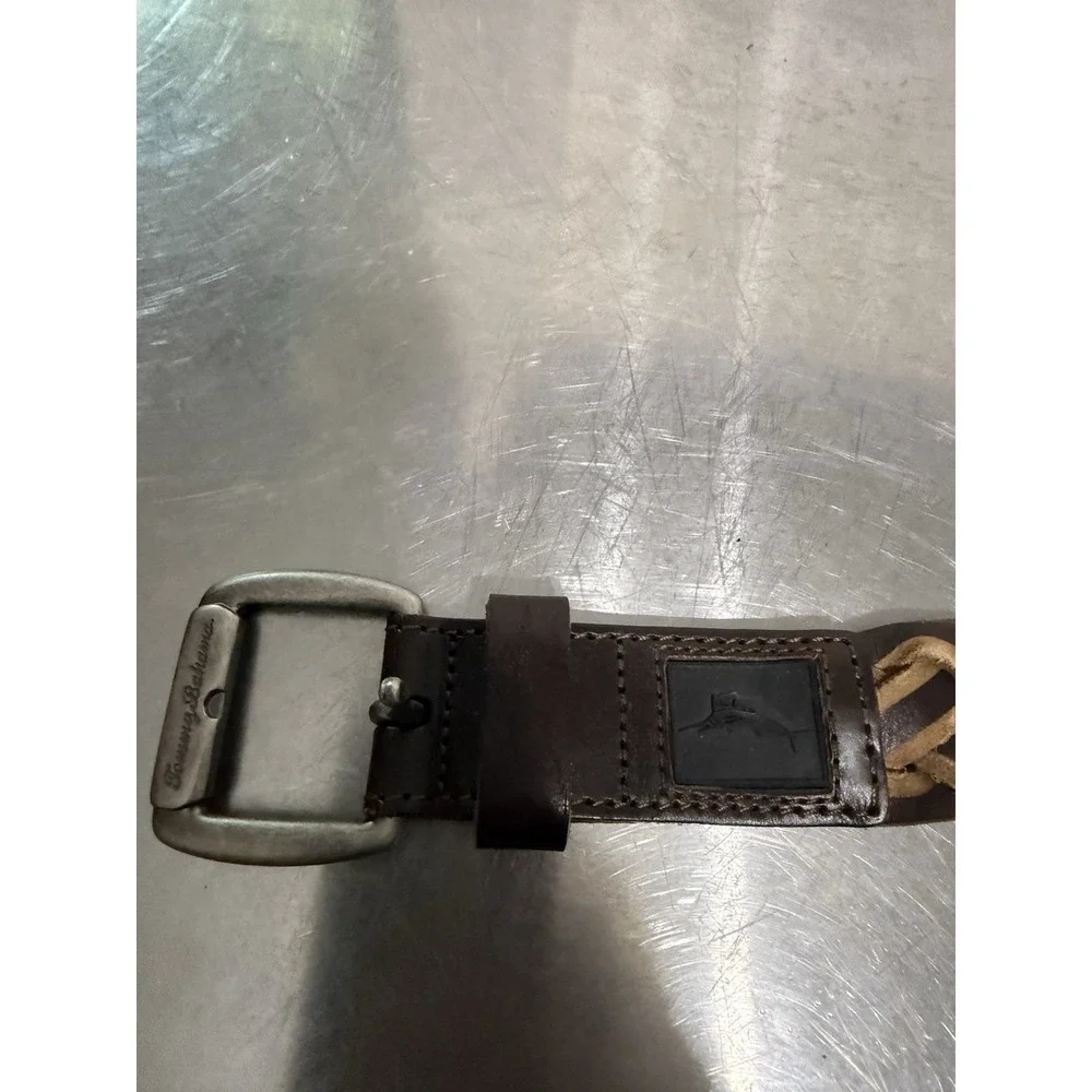 Tommy Bahama Brown Braided Leather Belt Size 44 Woven Casual Men's 1.75